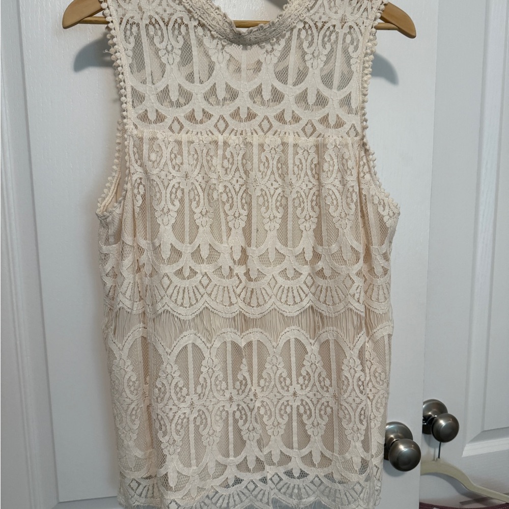 Elegant Cream Lace Sleeveless Top